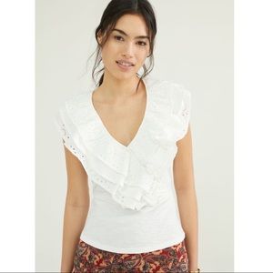 Anthropologie • NWT Jodi Ruffled White Eyelet Crop Top • Size Medium